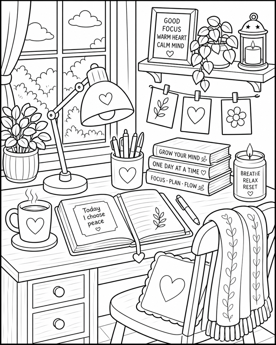 Bold & Easy Cozy Coloring Book for Adults: Printable Stress Relief Pages, Self Care, Relaxing Hygge Coloring Book