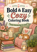 Bold & Easy Cozy Coloring Book for Adults: Printable Stress Relief Pages, Self Care, Relaxing Hygge Coloring Book
