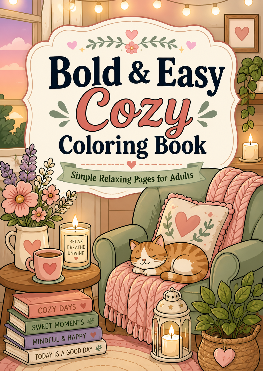 Bold & Easy Cozy Coloring Book for Adults: Printable Stress Relief Pages, Self Care, Relaxing Hygge Coloring Book