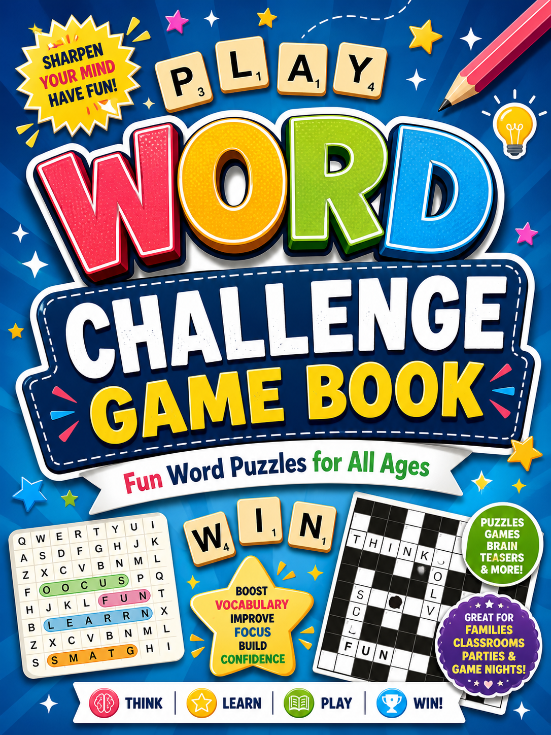 Printable Word Challenge Game Book Fun Word Puzzles for Kids, Adults & Family Game Night — 19 Pages