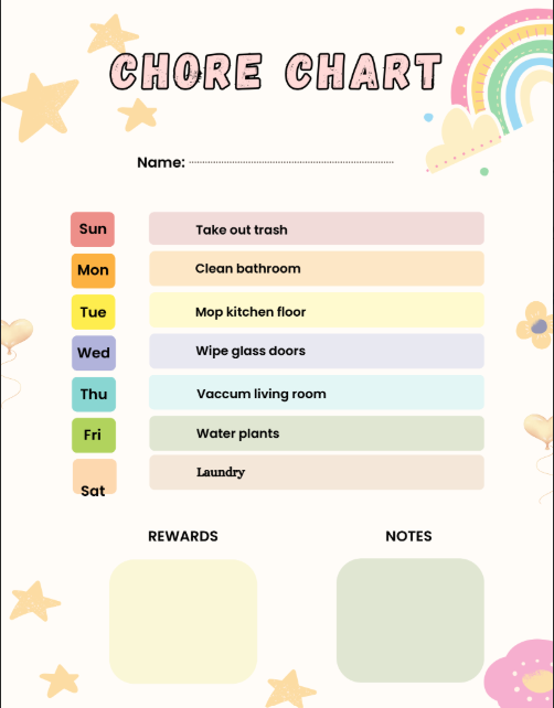 Kids Daily Chore Chart - Weekly Routine & Task Tracker (Printable PDF)