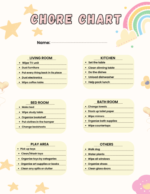 Kids Daily Chore Chart - Weekly Routine & Task Tracker (Printable PDF)