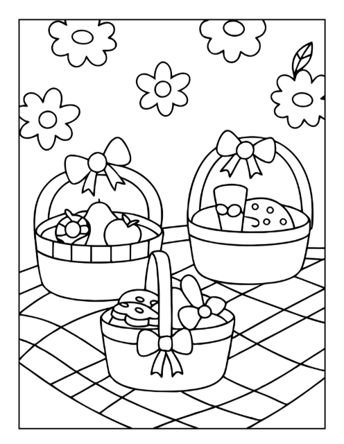 Spring Picnic Coloring Pages for Kids - Printable PDF