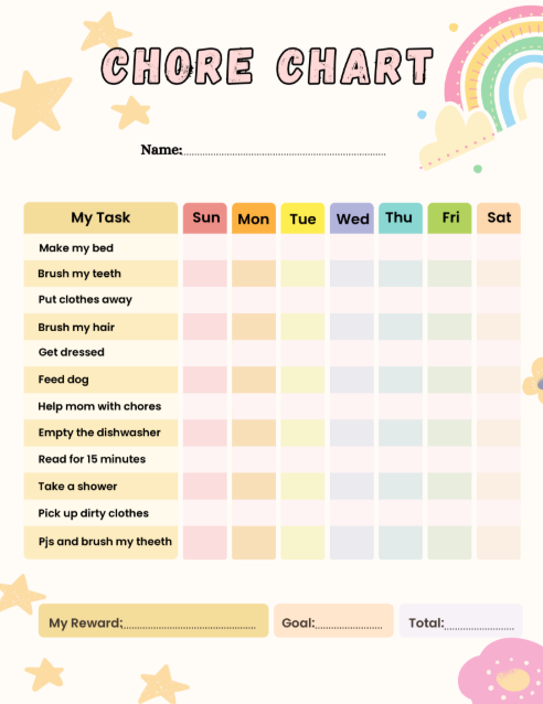 Kids Daily Chore Chart - Weekly Routine & Task Tracker (Printable PDF)