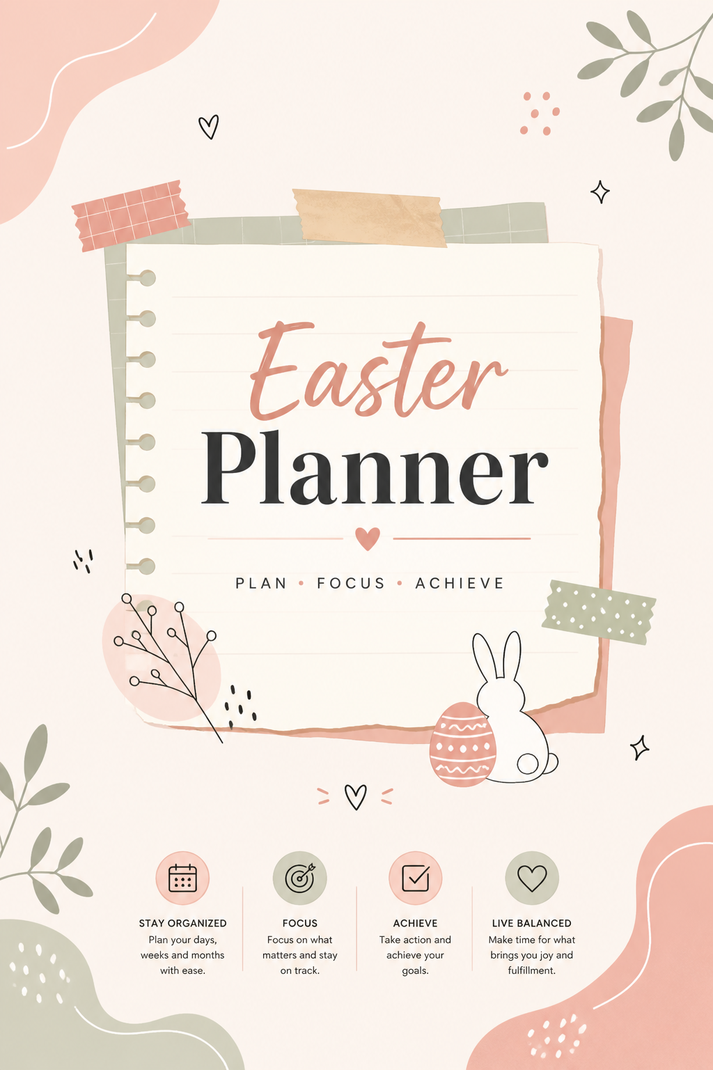 Pastel Easter Planner Notebook Daily Notes, Goals & Productivity Tracker
