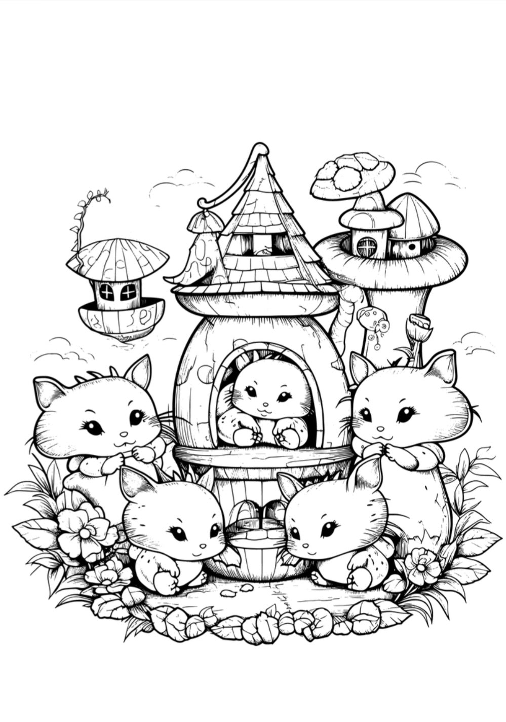 spring coloring book, kids, printable, spring coloring pages, flowers, butterflies, bunny, activity PDF
