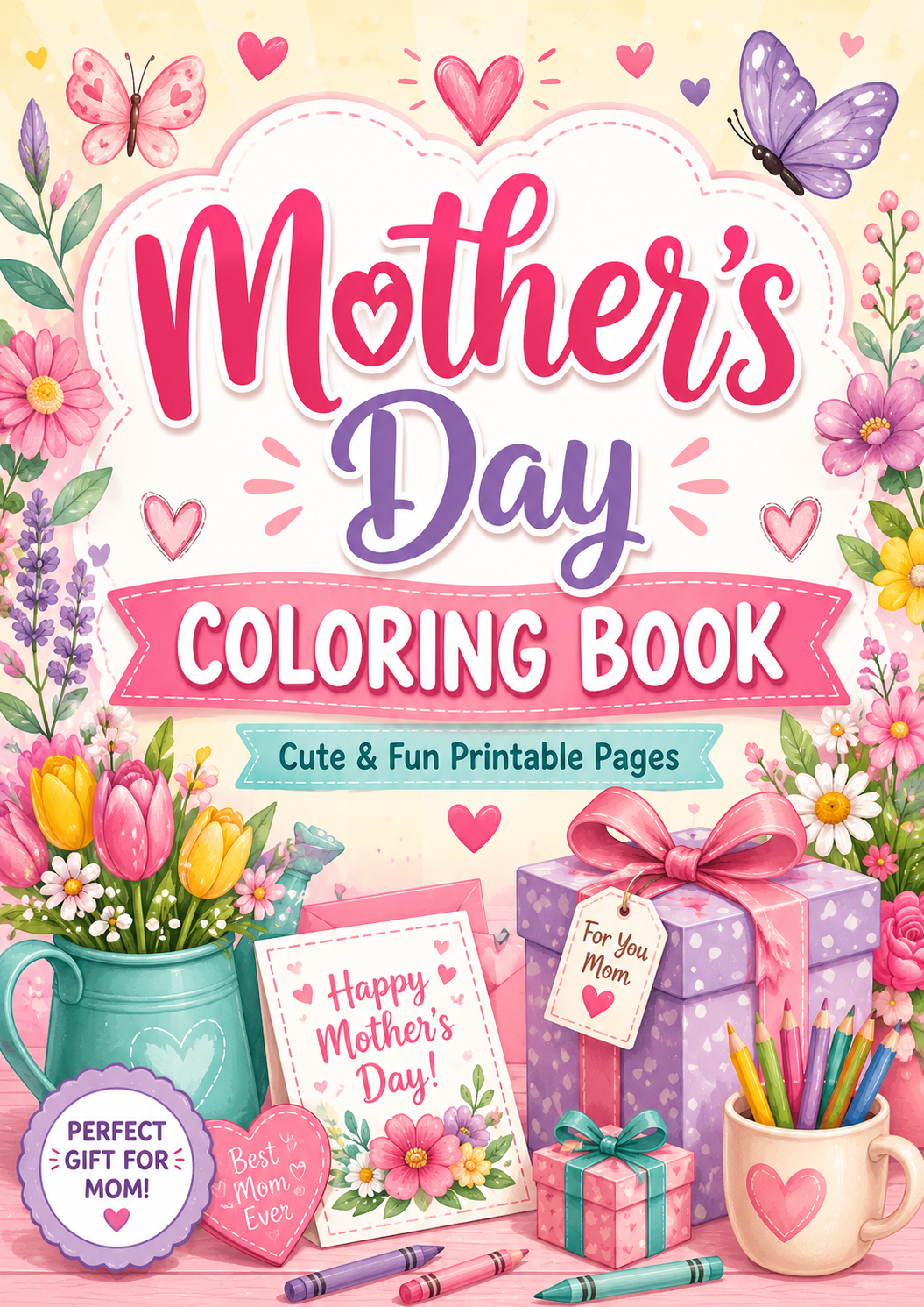 Mother’s Day Coloring Book, Kids, Printable, Mother’s Day Coloring Pages, Gift for Mom, Flower, Heart, Activity PDF