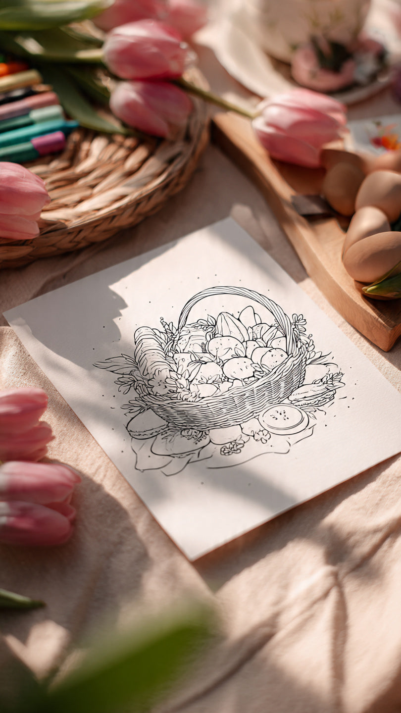Spring Picnic Coloring Pages for Kids - Printable PDF